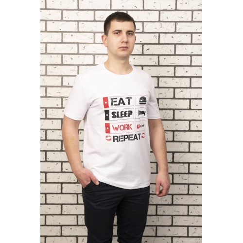 Футболка белая EAT, SLEEP, WORK M