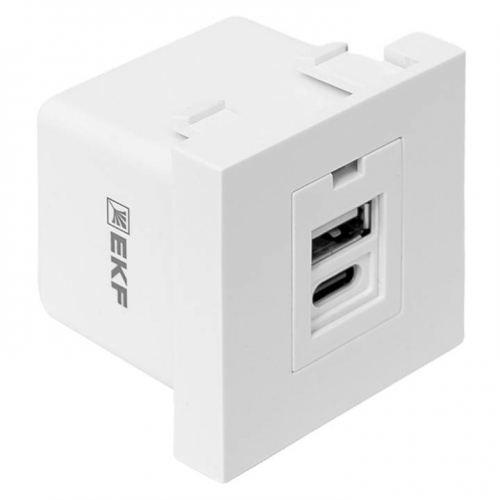 Розетка USB A+C, 2.1А, 2 гнезда, без индикатора, белая EKF