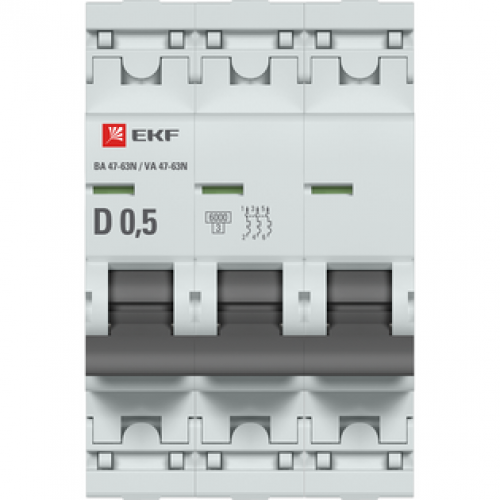 Автоматический выключатель 3P 0,5А (D) 6кА ВА 47-63N EKF PROxima