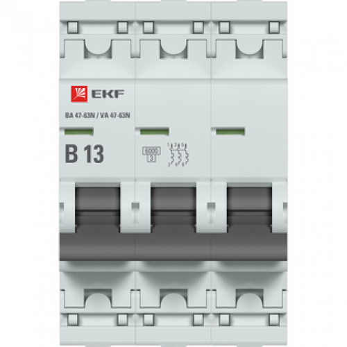 Автоматический выключатель 3P 13А (B) 6кА ВА 47-63N EKF PROxima