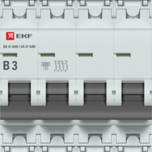 Автоматический выключатель 4P 3А (B) 6кА ВА 47-63N EKF PROxima