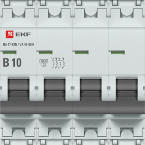 Автоматический выключатель 4P 10А (B) 6кА ВА 47-63N EKF PROxima