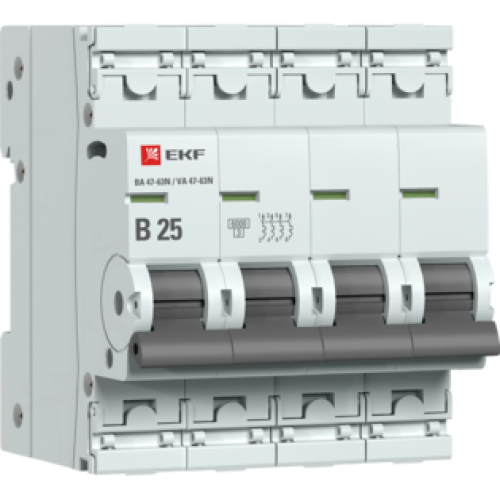 Автоматический выключатель 4P 25А (B) 6кА ВА 47-63N EKF PROxima