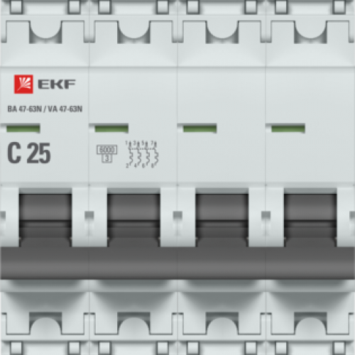 Автоматический выключатель 4P 25А (C) 6кА ВА 47-63N EKF PROxima