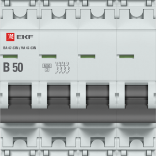 Автоматический выключатель 4P 50А (B) 6кА ВА 47-63N EKF PROxima