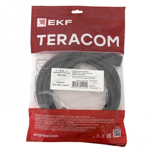 Кабель питания TERACOM для PDU IEC 60320 C13 - IEC 60320 C14 сечение 3x1,5мм2 250В 10A длина 3,0 метра