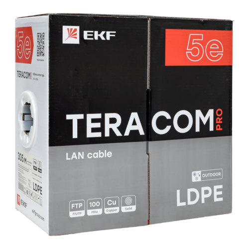 Кабель витая пара TERACOM PRO Cat.5E F/UTP 4 пары solid внешний 24AWG оболочка LDPE цвет черный (упак. 305м)