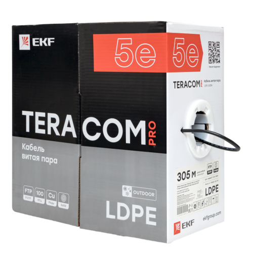 Кабель витая пара TERACOM PRO Cat.5E F/UTP 4 пары solid внешний 24AWG оболочка LDPE цвет черный (упак. 305м)