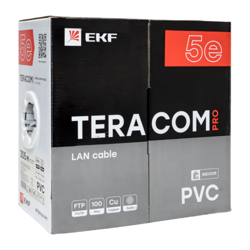 Кабель витая пара TERACOM PRO Cat.5E F/UTP 4 пары solid 24AWG оболочка PVC цвет серый (упак. 305м)