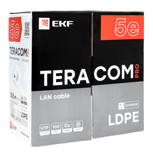 Кабель витая пара TERACOM PRO Cat.5E U/UTP 4 пары solid внешний 24AWG оболочка LDPE цвет черный (упак. 305м)