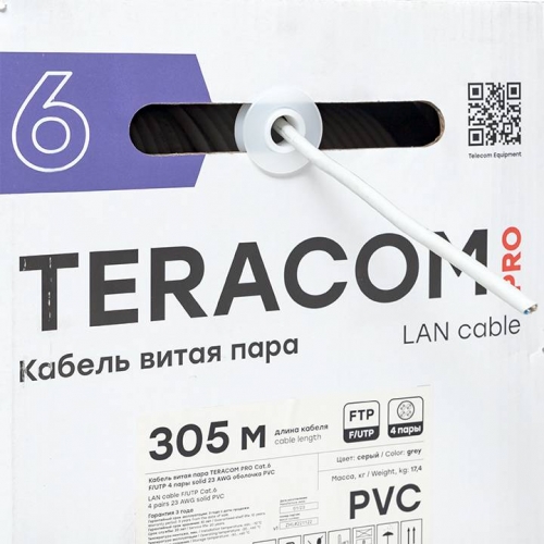 Кабель витая пара TERACOM PRO CAT.6 F/UTP 4 пары solid 23AWG оболочка PVC цвет серый (упак. 305м)